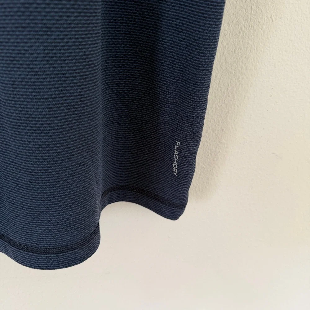 The North Face Mens FlashDry Polo Shirt Navy Blue Stripe Snap Button Medium